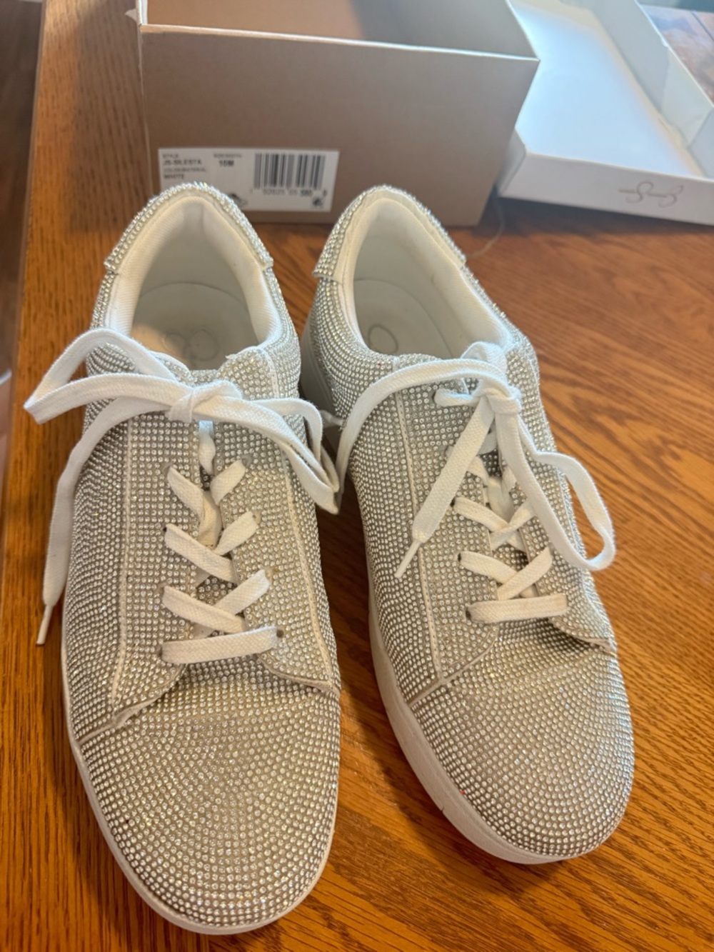 Jessica Simpson Silesta - White Crystal-Embellished Lace-Up Sneakers